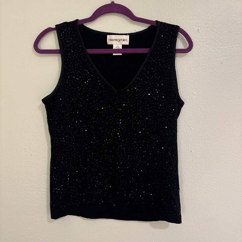 Bloomingdale's Black Sequin Cashmere and Silk Top